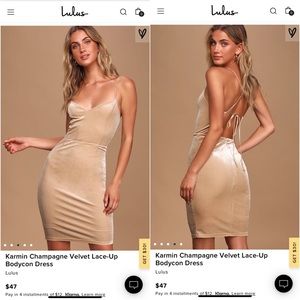 LULUS Champagne Velvet Lace Up Dress